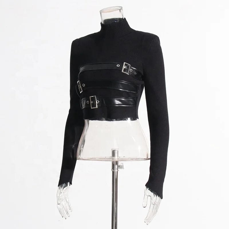 OUDINA 2023 New Arrivals Women Patchwork Detachable Denim Cuffs Casual Top Sweater Knit Women's Sweaters