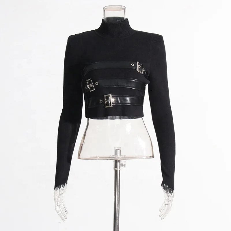 OUDINA 2023 New Arrivals Women Patchwork Detachable Denim Cuffs Casual Top Sweater Knit Women's Sweaters