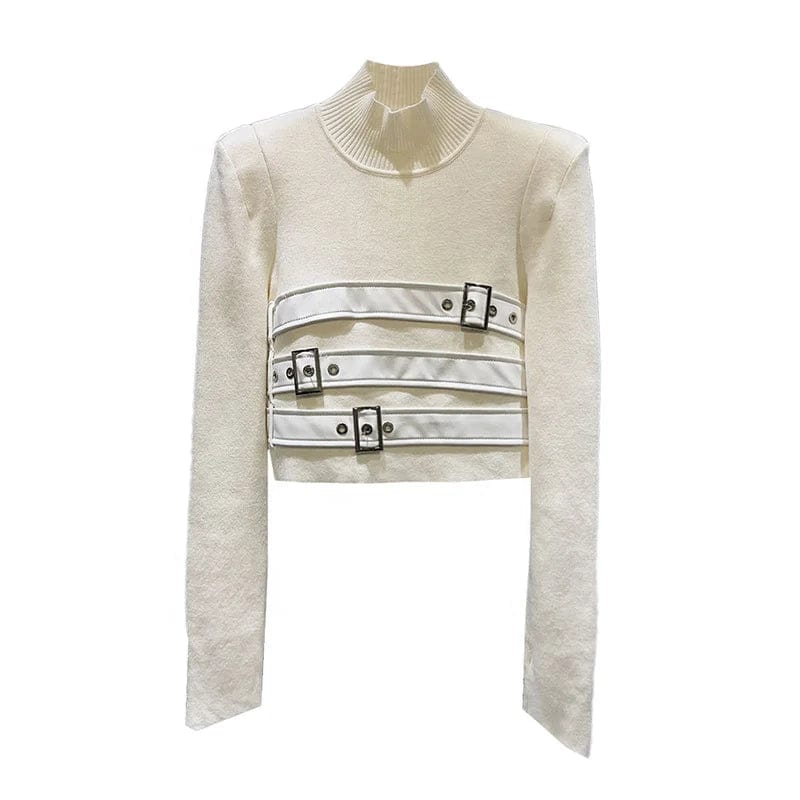 OUDINA 2023 New Arrivals Women Patchwork Detachable Denim Cuffs Casual Top Sweater Knit Women's Sweaters