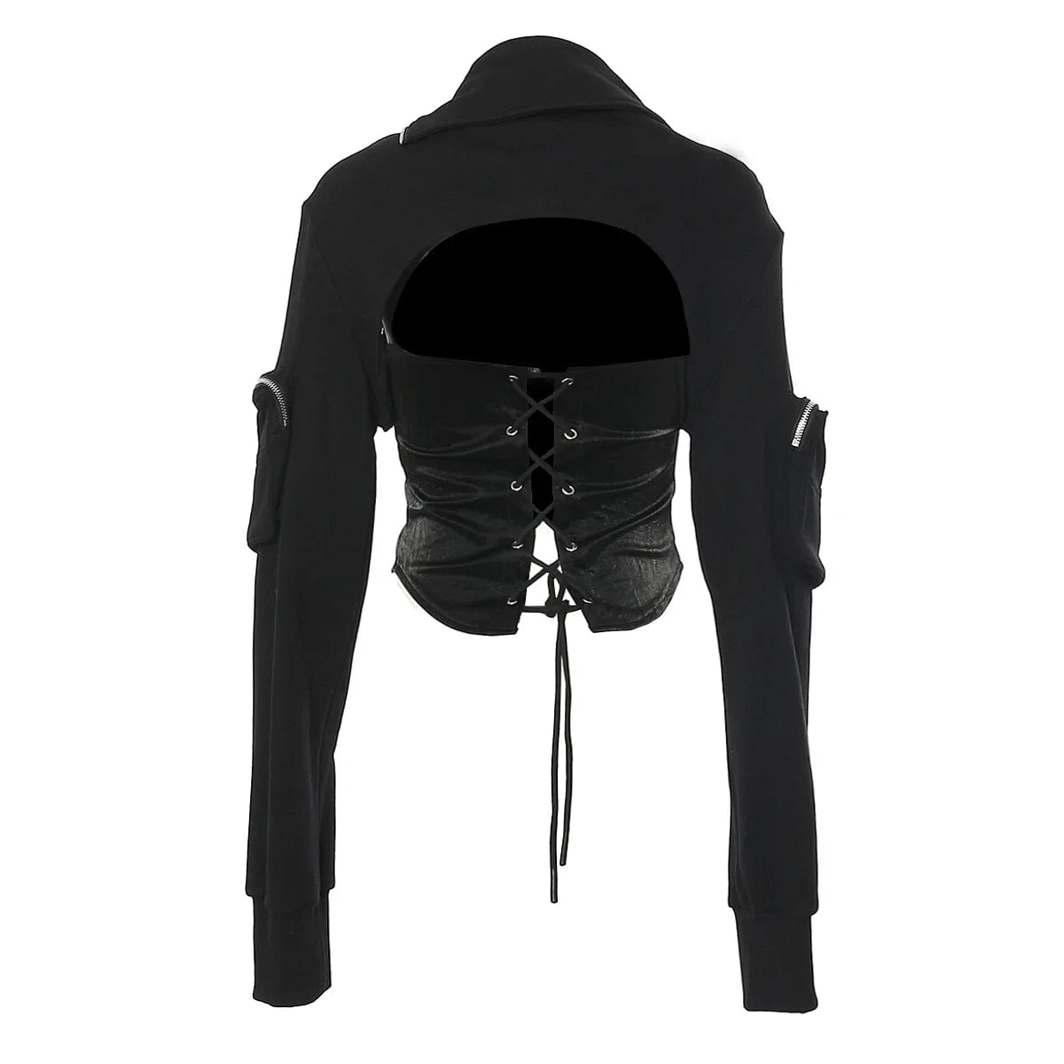 OUDINA 2024 Fashionable Drawstring Back Adjustable Irregular Zipper Top Cargo Sweatshirt Crop Tops For Women