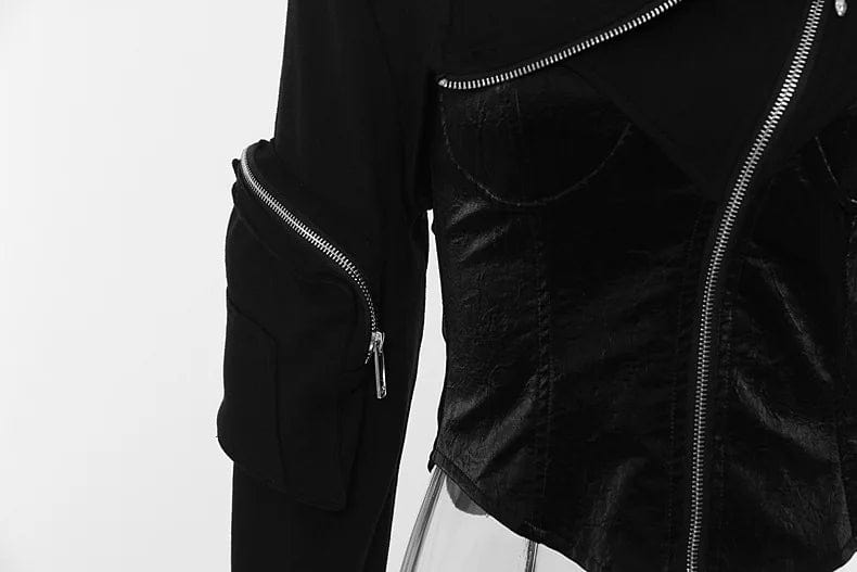 OUDINA 2024 Fashionable Drawstring Back Adjustable Irregular Zipper Top Cargo Sweatshirt Crop Tops For Women