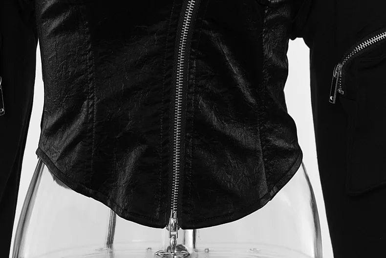 OUDINA 2024 Fashionable Drawstring Back Adjustable Irregular Zipper Top Cargo Sweatshirt Crop Tops For Women