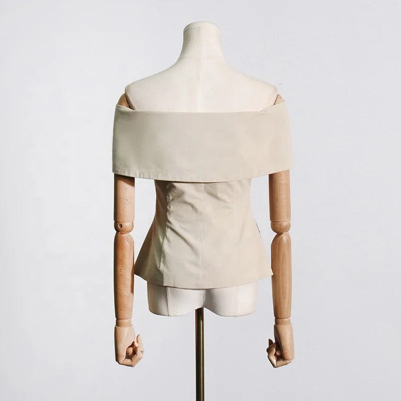 OUDINA 2024 New Style Fashionable Slim Fit Sleeveless One Shoulder Top Design Lapel Suit Waist Women Tops