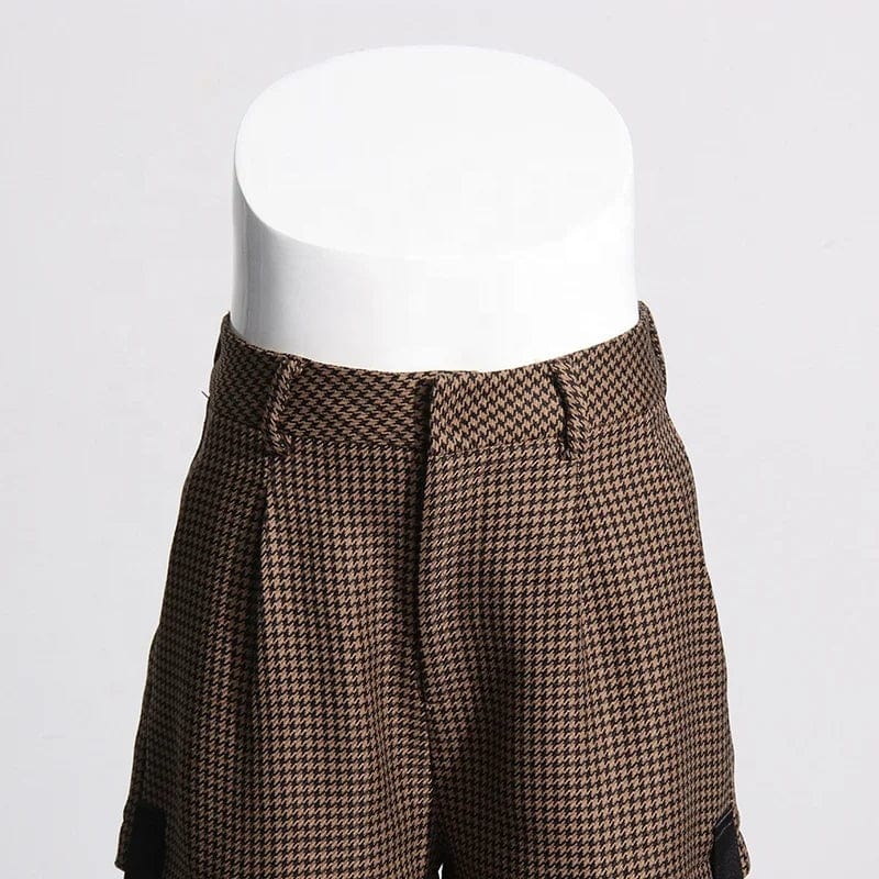 OUDINA 2024 Spring New French Retro Women's Straight Hollow Lace Design High Waist Slim Casual Plaid Woman Pants