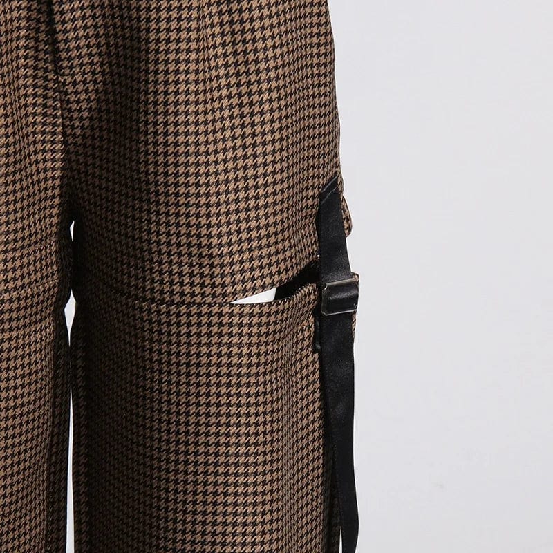 OUDINA 2024 Spring New French Retro Women's Straight Hollow Lace Design High Waist Slim Casual Plaid Woman Pants