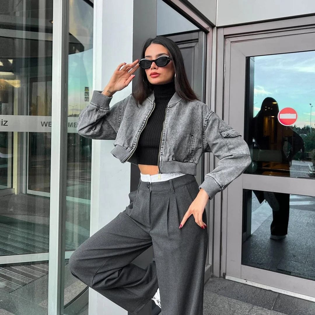 OUDINA 2024 Street Style Spliced Women's Denim Jackets & Coats Short Retro Ladies Autumn Fashion Baseball Jacket