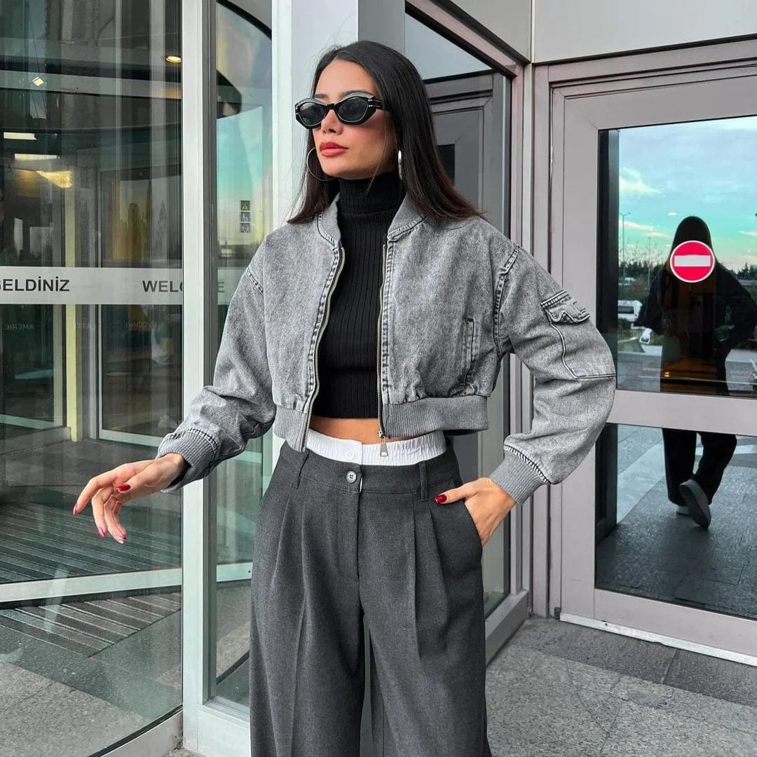 OUDINA 2024 Street Style Spliced Women's Denim Jackets & Coats Short Retro Ladies Autumn Fashion Baseball Jacket