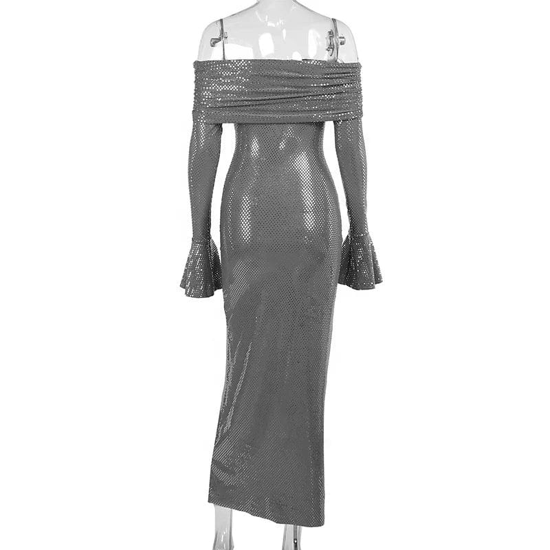 OUDINA Autumn New One Shoulder Slim Fit Dress Long Fashionable Style Night Dresses For Woman