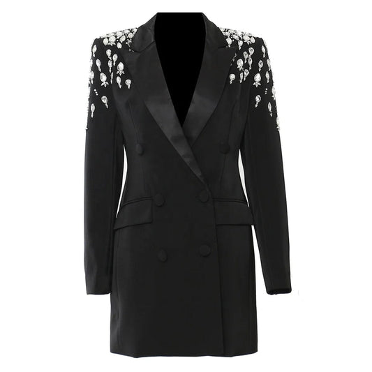 OUDINA Cusstomize New Heavy Industry Beading Rhinestone Jacket Blazer Dress Ladies Blazers For Women