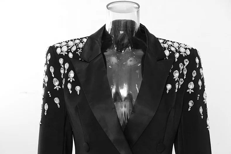 OUDINA Cusstomize New Heavy Industry Beading Rhinestone Jacket Blazer Dress Ladies Blazers For Women