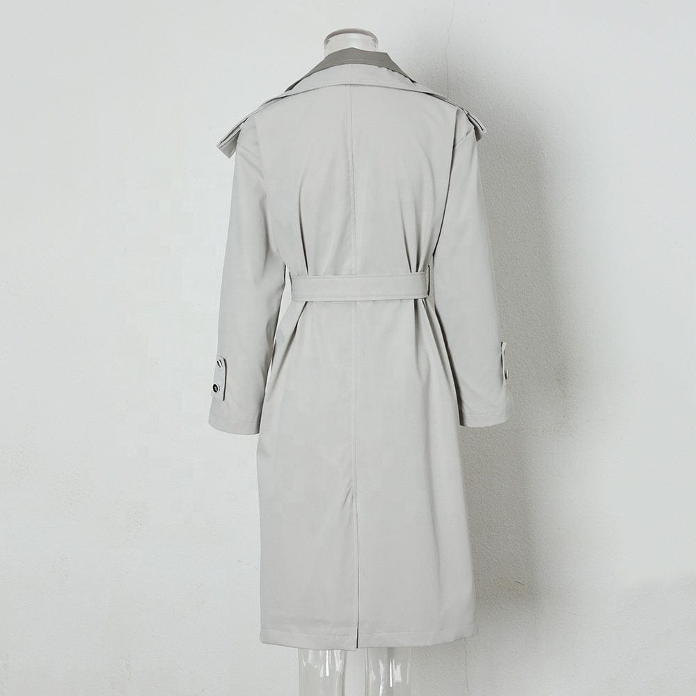 OUDINA Customize LOGO British Style Loose Temperament Windbreaker Long Jacket For Women Trench Coat