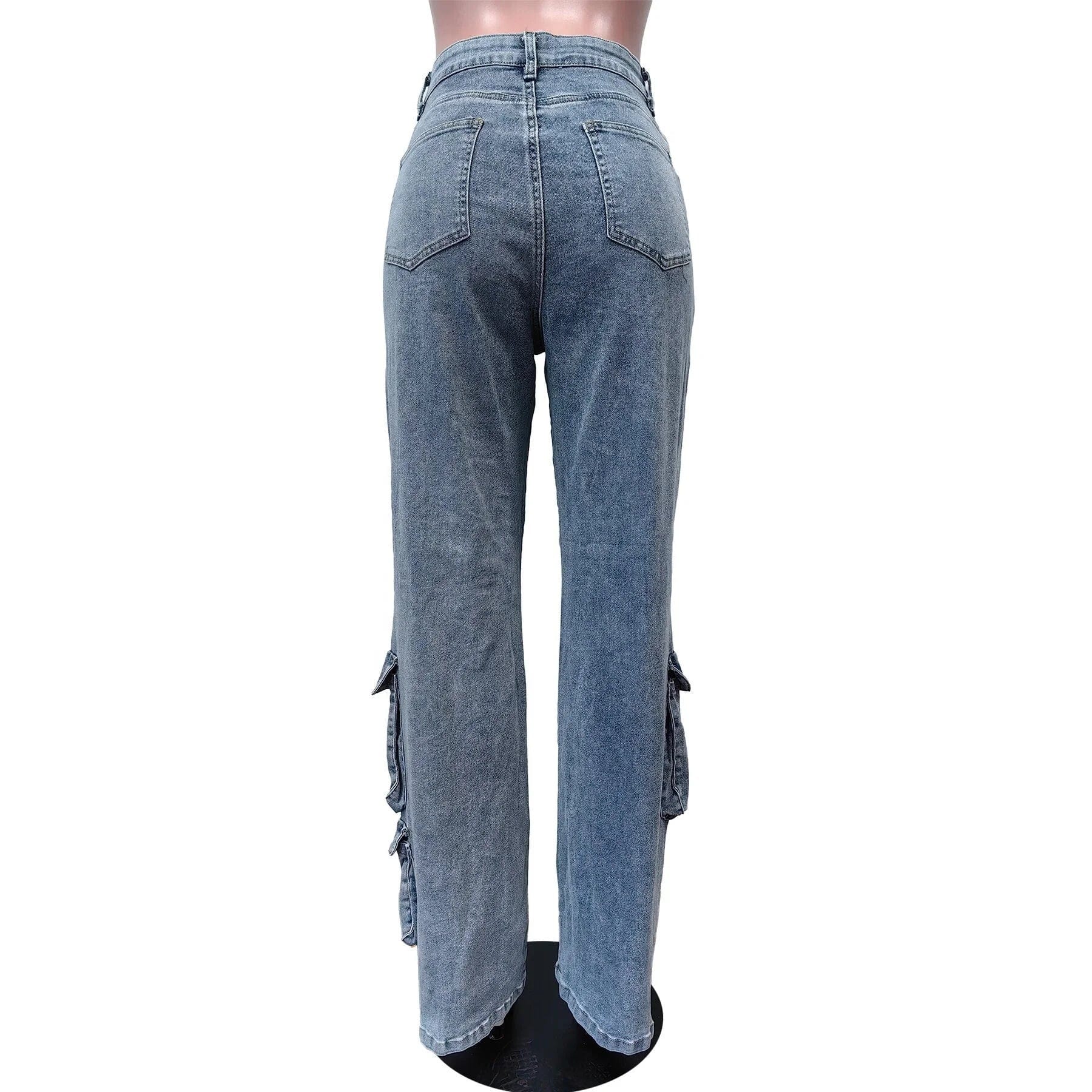 OUDINA Customize Wholesale Stretch Multi-pocket Pants Boyfriend Casual Straight Denim Trousers Ladies Jeans Pants For Women