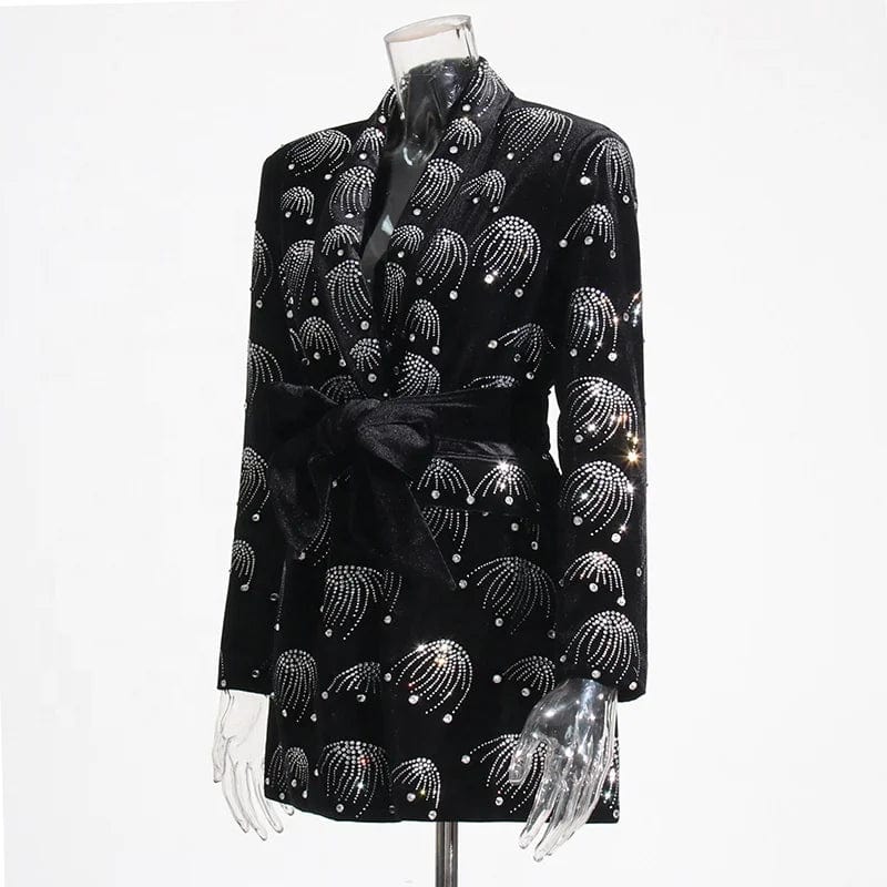 OUDINA Elegant Style 2023 New V-neck Suit Jackets Temperament Printed Diamond Waisted Slim Blazer Femme