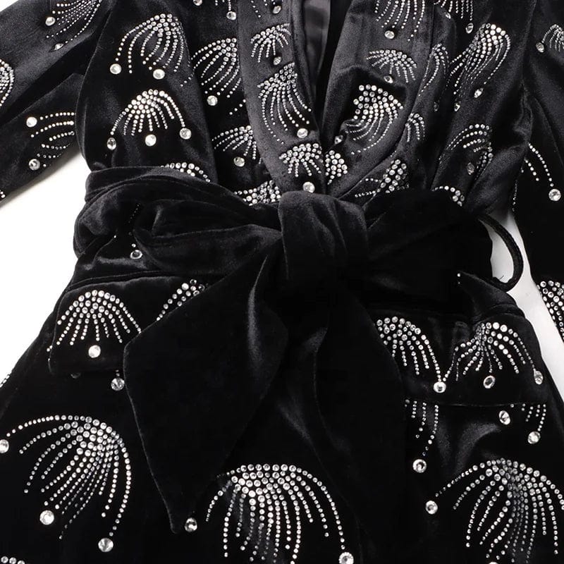 OUDINA Elegant Style 2023 New V-neck Suit Jackets Temperament Printed Diamond Waisted Slim Blazer Femme