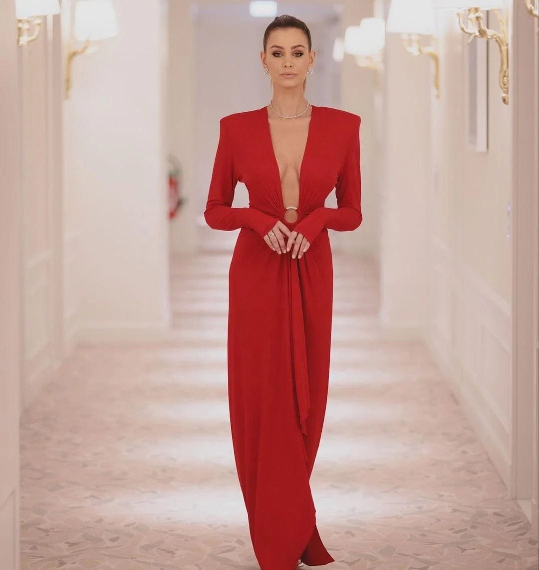 OUDINA European Fashion Christmas Valentine Formal Elegant Bandage Long Women's Dresses Evening Dresses