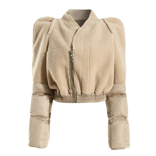 OUDINA Factory Wholesale Thick Quilted Coat Jacket Zipper Plush Lamb Wool Bomber Puffer Winter Jackets