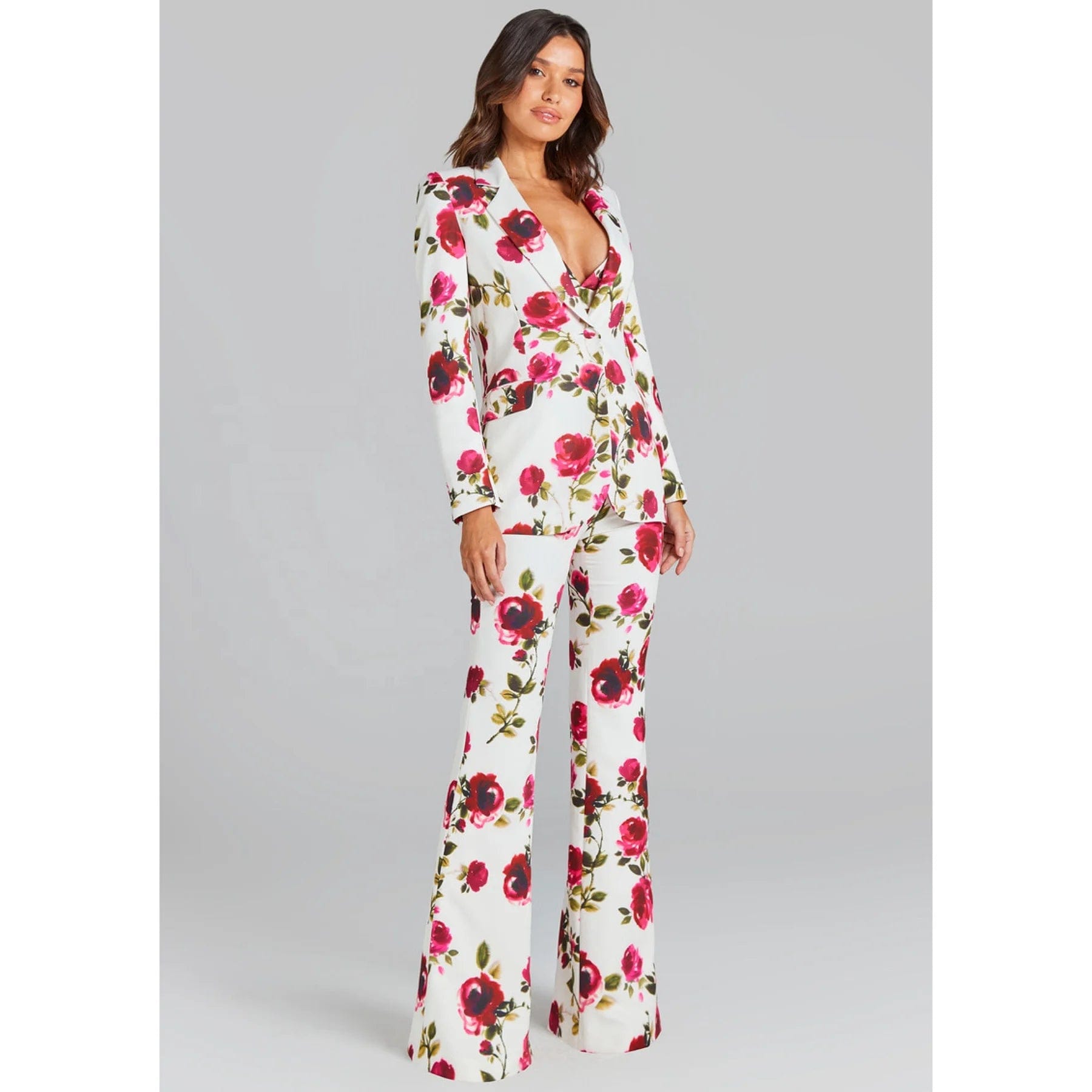 OUDINA Fashion Casual Printed Crop Top Trousers Three Piece Set Office Formal Pants Suite Women's Suits & Tuxedo