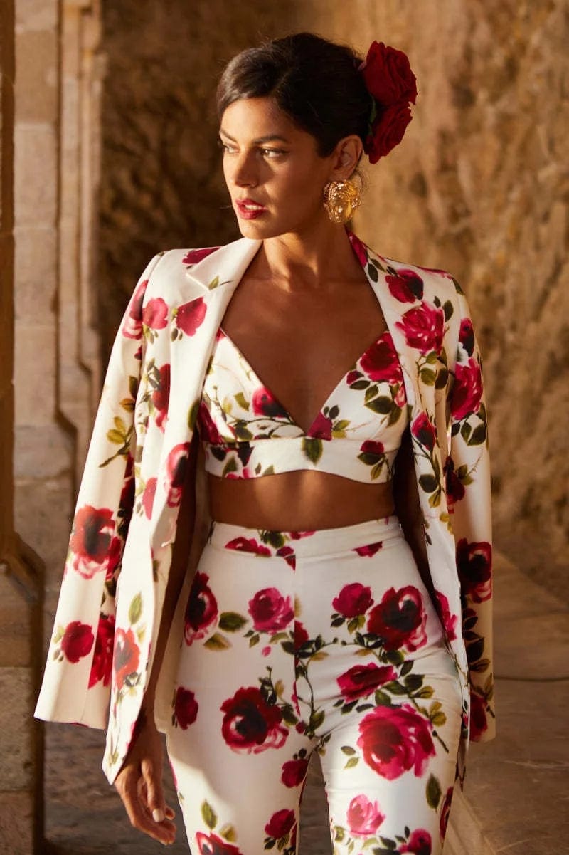 OUDINA Fashion Casual Printed Crop Top Trousers Three Piece Set Office Formal Pants Suite Women's Suits & Tuxedo