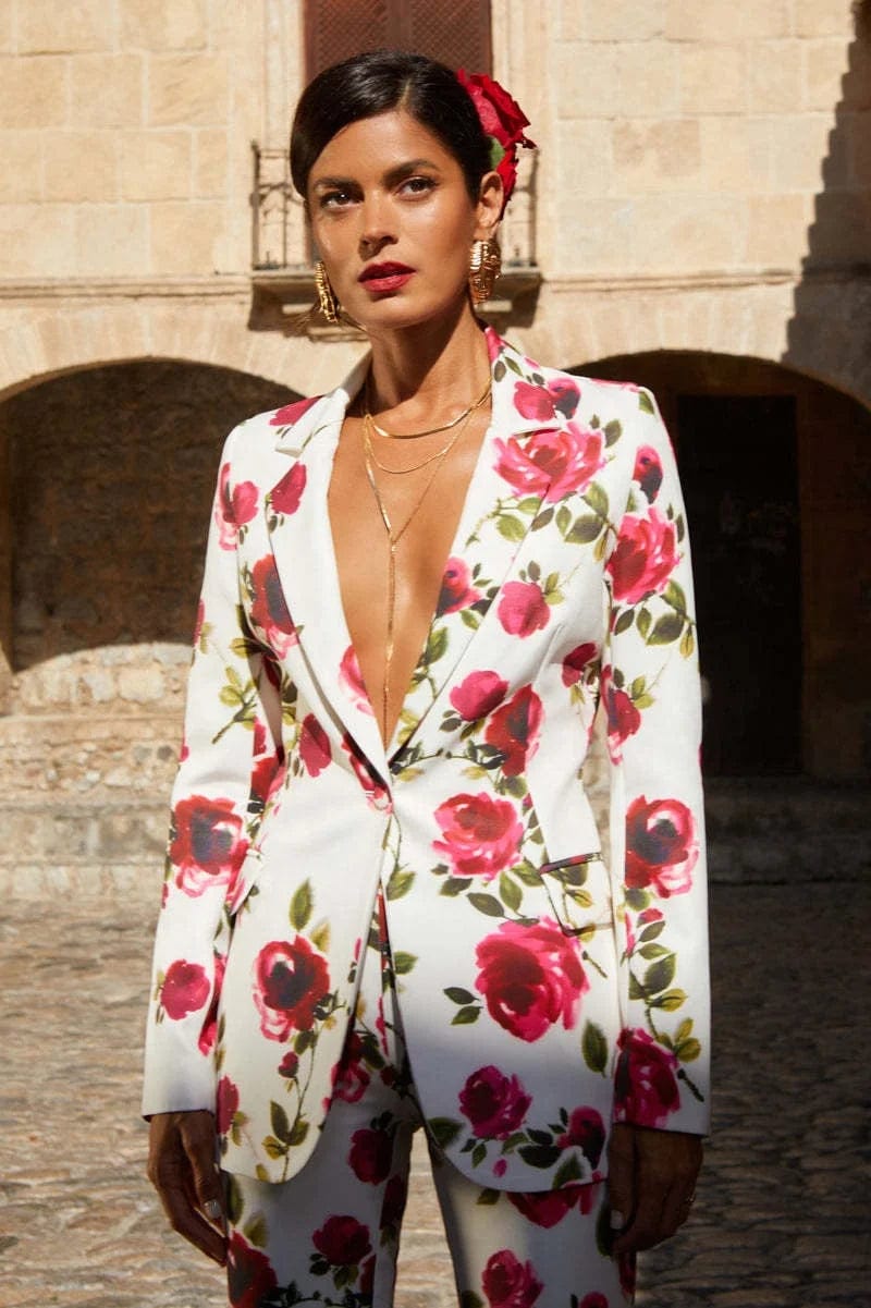 OUDINA Fashion Casual Printed Crop Top Trousers Three Piece Set Office Formal Pants Suite Women's Suits & Tuxedo