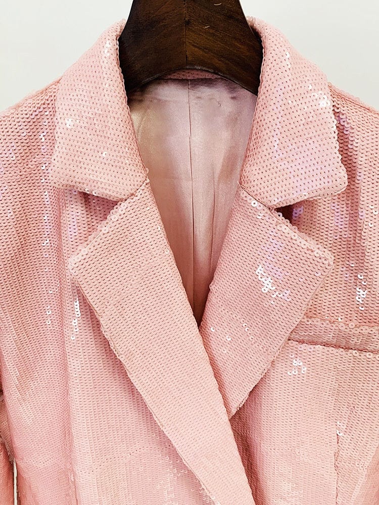 OUDINA Fashion Double Breasted Blazers Ladies Sequin Long Sleeve Loose Women's Suits & Tuxedo