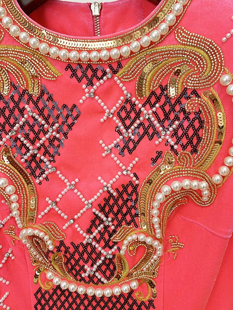 OUDINA Fashion Embroidery Beading Dress For Ladies Long Sleeve Sequin Elegant Dresses Women