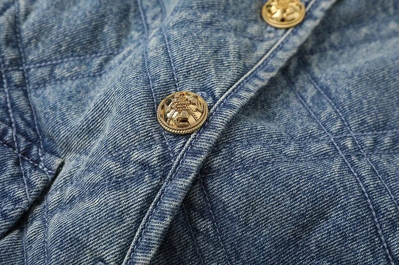 OUDINA Fashion Hot Products Plaid Round Neck Loose Retro Denim Cotton Jacket Winter Fur Women's Coats