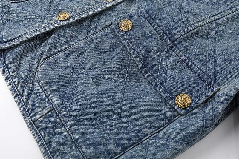 OUDINA Fashion Hot Products Plaid Round Neck Loose Retro Denim Cotton Jacket Winter Fur Women's Coats