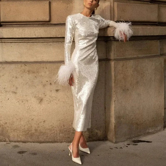 OUDINA Fashion Modest Hot Diamond Hollow Sleeveless Long Dress Women Lady Elegant Formal Black Evening Dresses