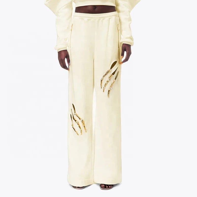 OUDINA Fashion Suits And Tuxedo For Women Diamond Wide Leg Pants Sweatpants Suit Blazer Jacket Two Piece Pants Sets Women's Suit