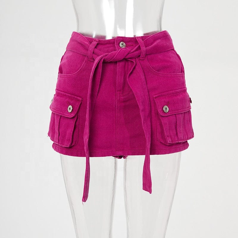 OUDINA Fashion Summer Y2K Casual Pocket Cargo Skirt Short Denim Womens Mini Skirts