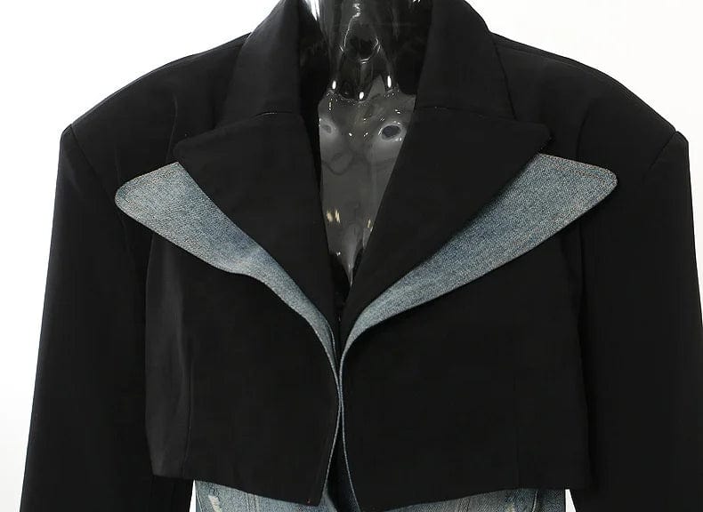 OUDINA fashion Two Piece Sets Cropped Blazer Jacket Button Jean Dresses Denim Dress Women