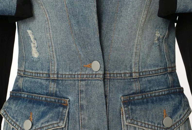 OUDINA fashion Two Piece Sets Cropped Blazer Jacket Button Jean Dresses Denim Dress Women