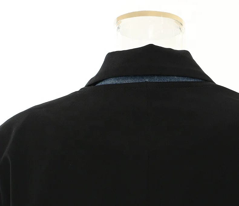 OUDINA fashion Two Piece Sets Cropped Blazer Jacket Button Jean Dresses Denim Dress Women