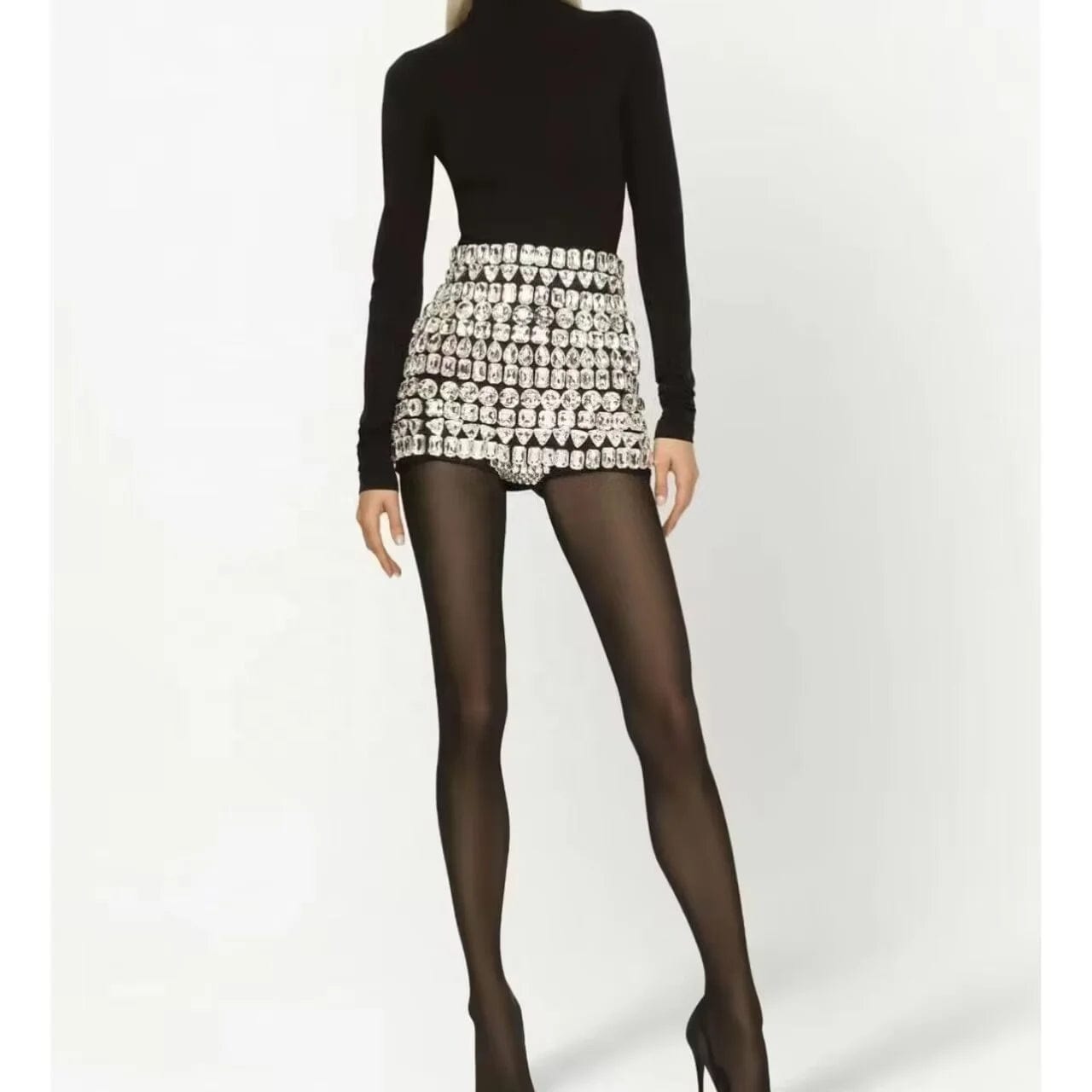 OUDINA Fashionable Diamond Tight Bandage Shorts Para Mujer Shorts For Women Rhinestones Shiny Party Women's Shorts