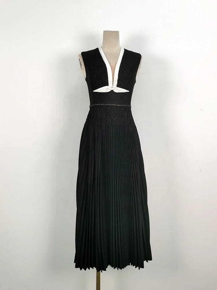 OUDINA French Lady Style Black Elegant Diamond Chain Knitted Bodycon Dress Dinner Long Dresses For Women