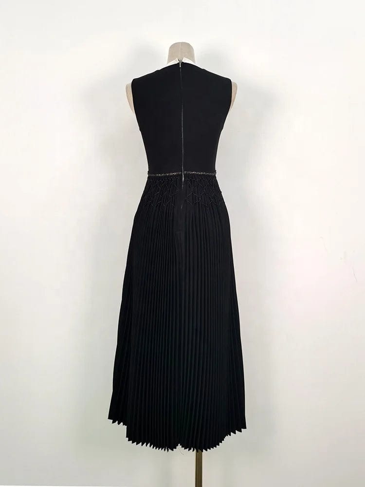 OUDINA French Lady Style Black Elegant Diamond Chain Knitted Bodycon Dress Dinner Long Dresses For Women