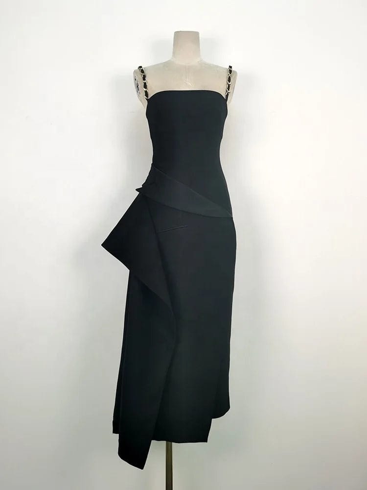 OUDINA French Lady Style Black Elegant Diamond Chain Knitted Bodycon Dress Dinner Long Dresses For Women