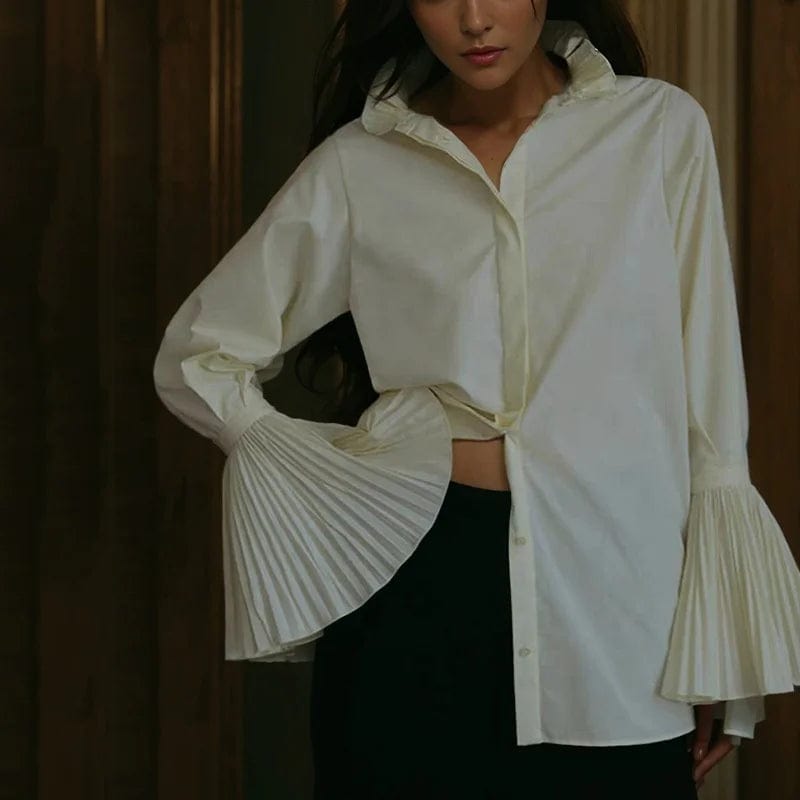 OUDINA French Lazy Style Loose Shirt For Women New Style Long Sleeve Pleated Design Slim Women's Shirts