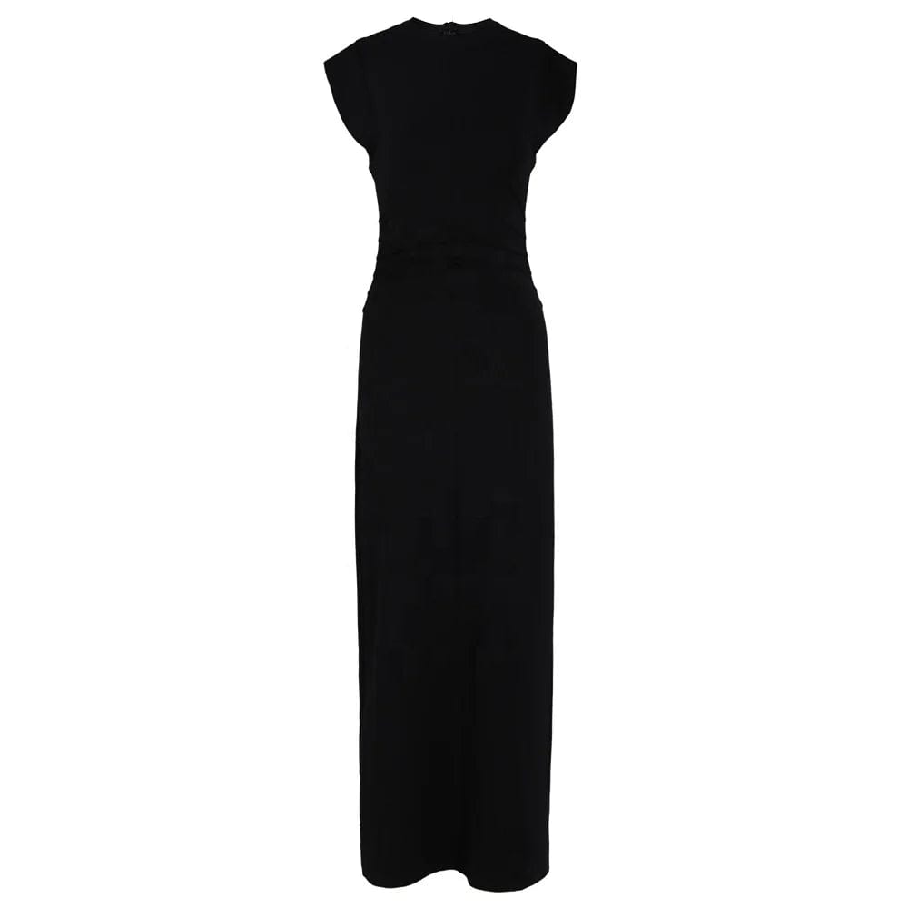 OUDINA French Pleated Knit Dress Spring New Lady Elegant Sleeveless Waist Slimming Long Dresses Women