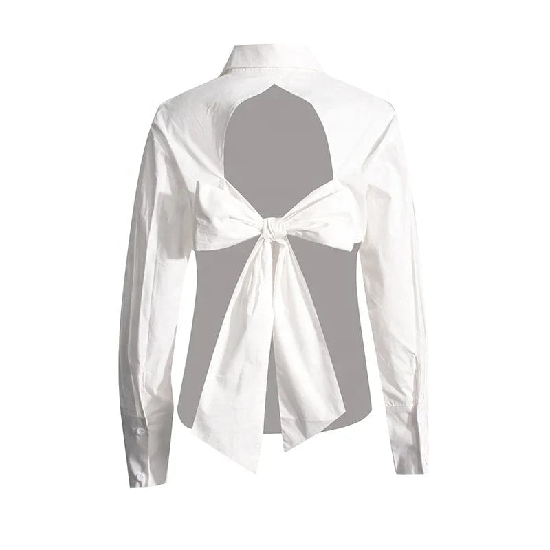 OUDINA French Style Backless Shirt New Temperament Designer Hollow Strap Long Sleeve Blouses And Shirts For Women