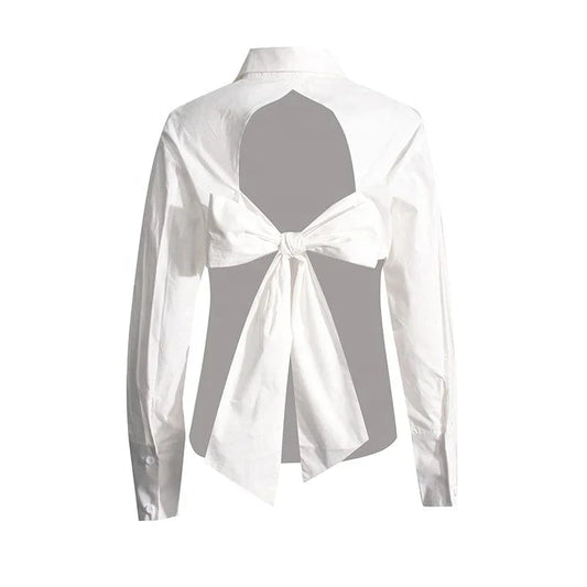OUDINA French Style Backless Shirt New Temperament Designer Hollow Strap Long Sleeve Blouses And Shirts For Women
