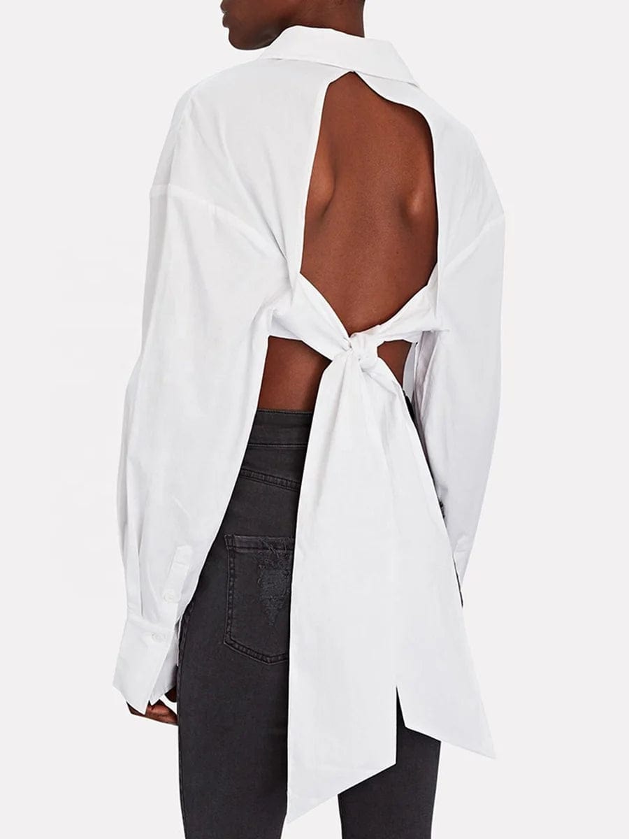 OUDINA French Style Backless Shirt New Temperament Designer Hollow Strap Long Sleeve Blouses And Shirts For Women