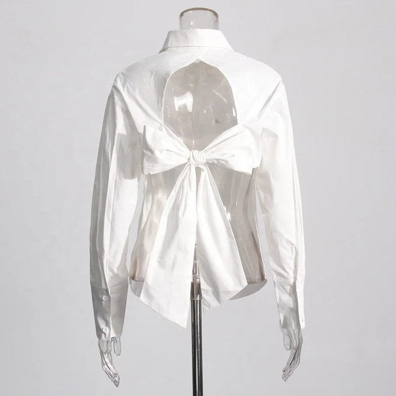 OUDINA French Style Backless Shirt New Temperament Designer Hollow Strap Long Sleeve Blouses And Shirts For Women