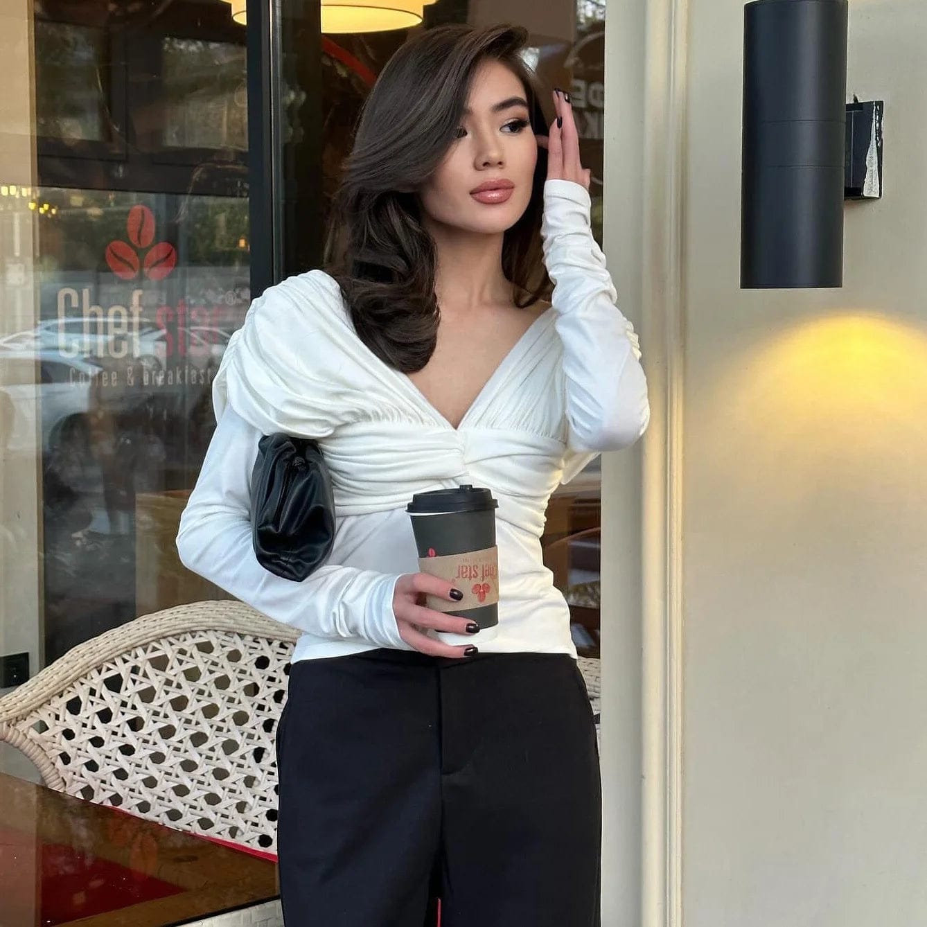 OUDINA French Temperament Elegant Top For Women High-end Design Niche Twist Pleated Female Tops And T-shirt