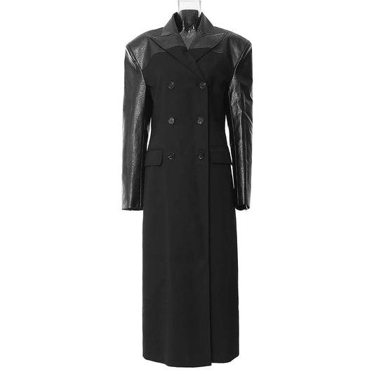 OUDINA Heavy Industry Irregular Long Coat For Women New Contrasting Color Woman Jacket And Asymmetric Woolen Coat