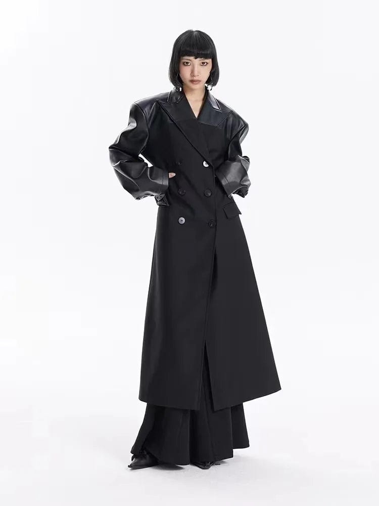 OUDINA Heavy Industry Irregular Long Coat For Women New Contrasting Color Woman Jacket And Asymmetric Woolen Coat