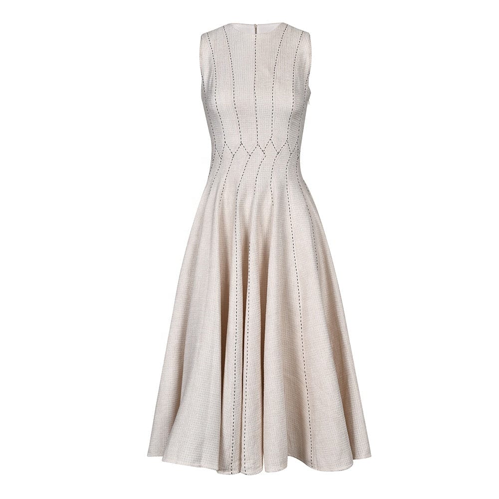 OUDINA High Fashionable Women Lady Elegant Sleeveless Dress Rhinestones Fluffy Long Women's Dresses
