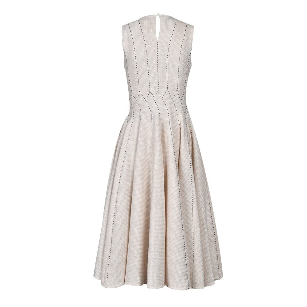OUDINA High Fashionable Women Lady Elegant Sleeveless Dress Rhinestones Fluffy Long Women's Dresses