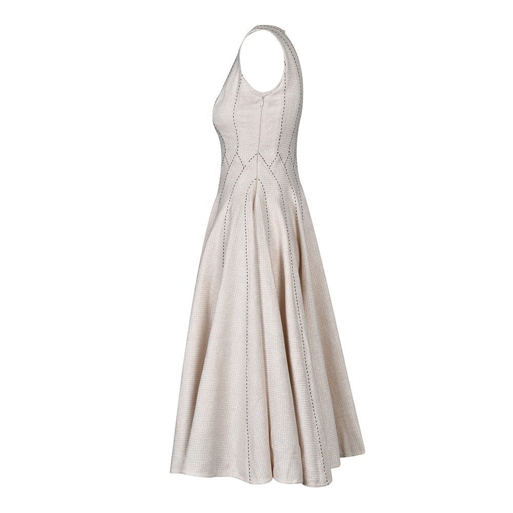 OUDINA High Fashionable Women Lady Elegant Sleeveless Dress Rhinestones Fluffy Long Women's Dresses