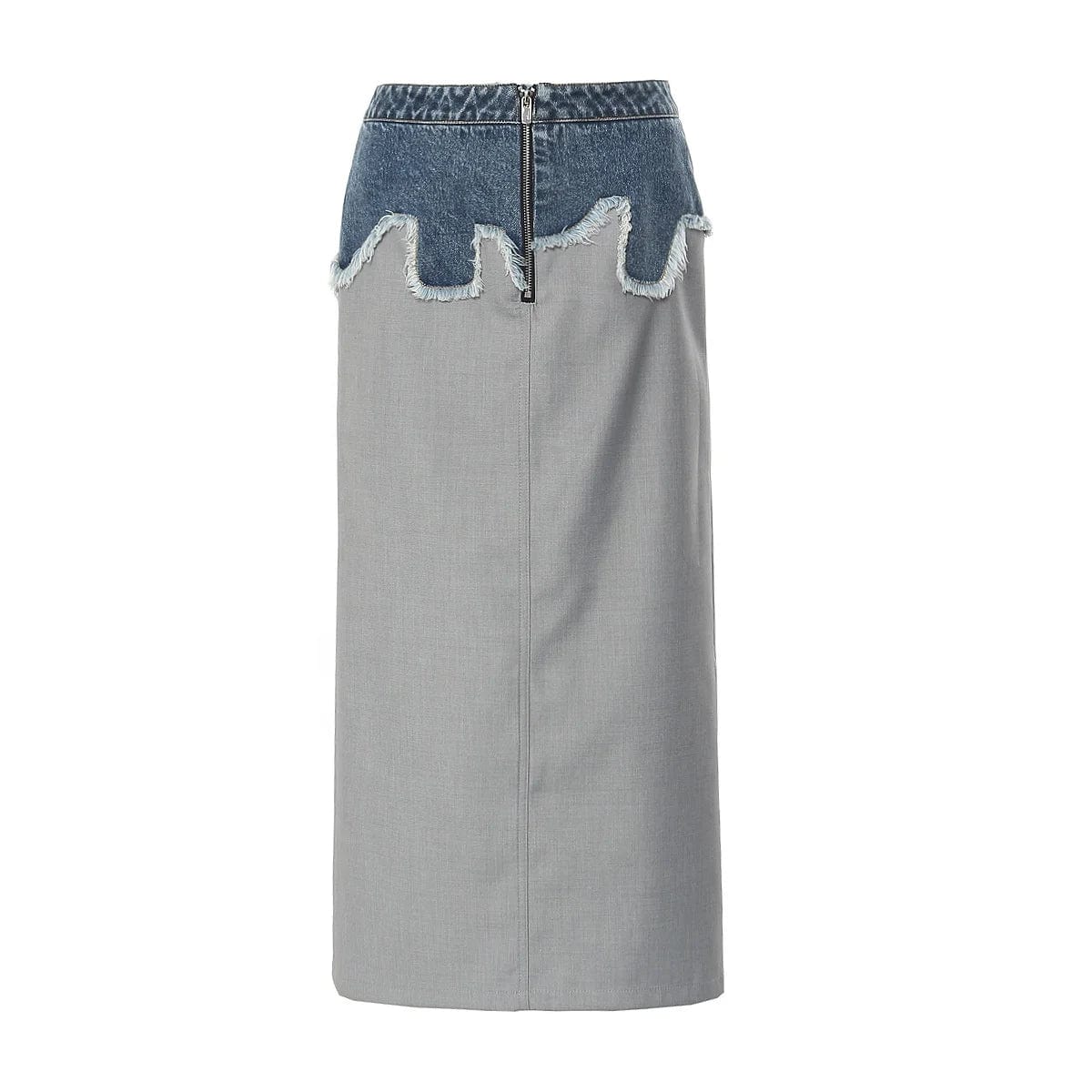 OUDINA High Waist Gray Zipper Patchwork Denim Pencil Straight Skirt Female Cargo Long Skirts For Women
